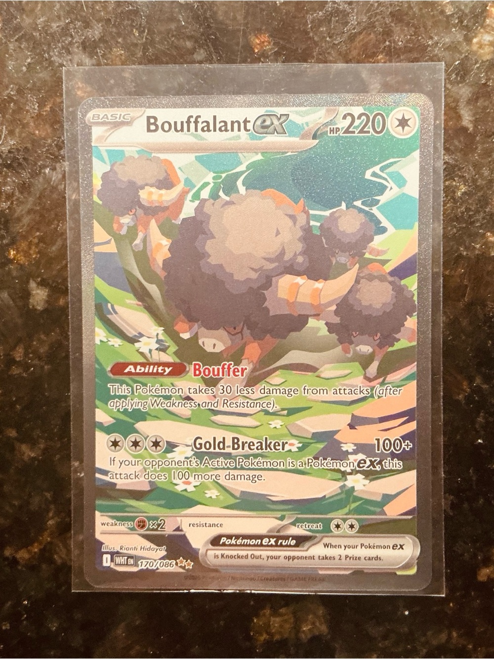 Pokemon Bouffalant ex Trading Card - Green Blue Brown Artwork
